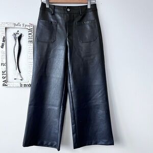 Audrey Parks High Waist Whimsygoth Black Faux Leather Wide Leg Cropped Pants S